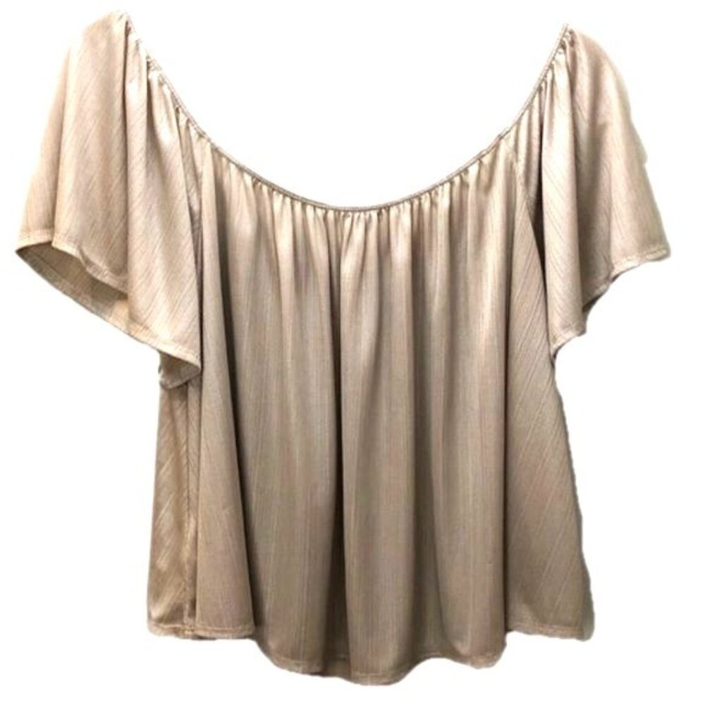 Urban Outfitter Crop Top Womens Sz L Flowy Short Sleeve Shimmery Scoop Neckline